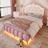 Polsterbett 140x200 cm Rosa mit Lattenrost und App-gesteuerter LED-Ambientebeleuchtung – Prinzessinnen-Design Bild 2