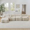 4-Sitzer modulare Wohnlandschaft H 70 x T 384 x B 167 cm aus Samt in Beige, L-Form mit Ottomanen, erweiterbar Bild 2