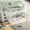 Etagenbett 140 x200 Kinderbett mit Sicherheitstreppe und Schubladen, weißes Holzeinzelbett mit Stauraumbett für Kinder, Jugendliche Bild 3