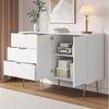 Refined Living Sideboard Wohnzimmerschrank mit Türen und Schubladen, Kommode mit goldene Griffe (120L x 38B x 80,5 H(cm), mit 3 Schubladen und 2 Türen mit Innenregalen bietet, Aufbewahrungsschrank, mit goldenen Griffen und Beinen, 1 St, Hochwertige Ver... Bild 3