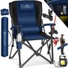 KESSER® Campingstuhl faltbar bis 160 kg | Angelstuhl Faltstuhl Klappstuhl Gepolstert mit Armlehnen | Campinglicht und Getränkehalter + Tasche mit hoher Rückenlehne | Strandstuhl mit Angelhalterung Navyblau / Schwarz Bild 4