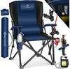 KESSER® Campingstuhl faltbar bis 160 kg | Angelstuhl Faltstuhl Klappstuhl Gepolstert mit Armlehnen | Campinglicht und Getränkehalter + Tasche mit hoher Rückenlehne | Strandstuhl mit Angelhalterung Navyblau / Schwarz Bild 5