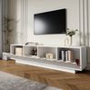 TV-Schrank 170 x 40 x 45 cm mit 4 Türen und Glasregalen – TV-Möbel aus MDF und Spanplatte in Weiß Bild 3