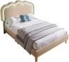 Kinderbett 90x200 cm Polsterbett mit verstellbarem LED-Kopfteil, Leinenbezug Beige Bild 5