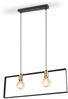 Retro Pendelleuchte SLIM 2-flammig Metall Schwarz Gold, Breite 70cm Bild 2
