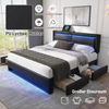Novelux Polsterbett 140x200 mit USB-Anschluss, LED-Beleuchtung & 4 Schubladen – PU in Schwarz, ohne Matratze, für Matratzenhöhe 20-30 cm Bild 3