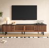 TV-Schrank 190 x 35 x 45 cm mit Schiebetüren und Gittertür – TV-Möbel in Nussbaum aus MDF und Holzwerkstoff Bild 2