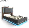 Merax Polsterbett, 90x200cm Jugendbett, Einzelbett mit Lattenrost, LED & Bettkasten, Hydraulik, Leinen Grau & Walnuss, ohne Matratze Bild 4