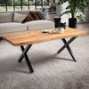 Couchtisch 120 x 60 x 46 cm Akazie Massivholz / Metall Baumkante, Design Wohnzimmertisch Rechteckig, Sofatisch Stubentisch Braun, Kaffeetisch mit schwarzen Beinen in X-Form Bild 2