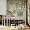 Kinderbett Hausbett 90x200, mit Dach und Fenster, mit offenem Stauraum, mit Kletterleiter, Massivholz-Kinderetagenbett ohne Matratze,Grau Bild 2