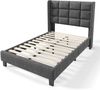 Merax Polsterbett Einzelbett 90x200 aus Leinen & Holz & Metall mit Lattenrost & Kopfteil für Schlafzimmer Grau Bild 5