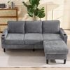 Ecksofa 202x137x80 cm Grau Leinen mit USB, Typ-C, Fußhocker und Getränkehaltern Bild 3