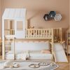 Merax Etagenbett (1-St), Kiefer Stockbett Kinderbett 90x200 cm mit Rutsche, Hausdach & Fenster Bild 2