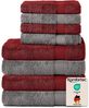 Komfortec 8er Handtuch Set aus 100% Baumwolle, 4 Badetücher 70x140 und 4 Handtücher 50x100 cm, Frottee, Weich, Towel Groß, Anthrazit Grau/Aurorarot Bild 5