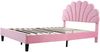 Polsterbett 140x200 cm ohne Matratze, Samtbezug in Rosa, Kopfteil in Blumenform, Lattenrost inklusive Bild 3