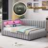 Polsterbett Schlafsofa 140x200, Gepolstertes aus Samtstoff mit LED-Licht und USB-Ladeanschluss, mit Rückenlehne, Kopfteil und stabilem Bettrahmen Grau Bild 4