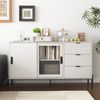 Sideboard, modernes Sideboard mit Glasschiebetür und 3 Schubladen, Küchen- und Flurmöbel, MDF+Glas, Weiß Bild 4