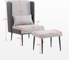 M MCombo Ohrensessel mit Hocker, Polstersessel Relaxsessel für Wohnzimmer, Lesesessel Bequem, Loungesessel Modern, Stoff/Kunstleder 4707 (Grau) Bild 4