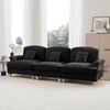 Elegantes Mid-Century 3-Sitzer Sofa, Chenille, Trichter-Armlehnen, abnehmbare Rüschenschürze, spindelförmige Beine, komfortables Sofa fürs Wohnzimmer, Schwarz Bild 5