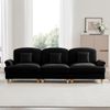 Elegantes Mid-Century 3-Sitzer Sofa, Chenille, Trichter-Armlehnen, abnehmbare Rüschenschürze, spindelförmige Beine, komfortables Sofa fürs Wohnzimmer, Schwarz Bild 4