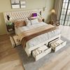 Flieks Polsterbett, Doppelbett 180×200cm mit 2 Nachttische 4 Schublade Leselicht USB-Laden Bild 2
