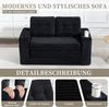 HAUSS SPOLE Schlafsofa Umbaufunktion,Modulares Bodensofa Zweisitzer,Wohnzimmer Cord Schwarz, Zweisitziges Sofa mit Seitentaschen und Getränkehaltern, umbaubarer Doppel-Sitzsack mit gesteppten Kissen und Rückenlehne Bild 4