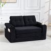 HAUSS SPOLE Schlafsofa Umbaufunktion,Modulares Bodensofa Zweisitzer,Wohnzimmer Cord Schwarz, Zweisitziges Sofa mit Seitentaschen und Getränkehaltern, umbaubarer Doppel-Sitzsack mit gesteppten Kissen und Rückenlehne Bild 3