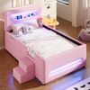 Polsterbett mit Treppe, Schublade & LED, 90x200 cm, Rosa, ohne Matratze Bild 3
