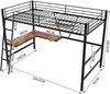 Merax 90x200cm Bettgestell Metallbett, Eisenbett, Hochbett mit L-förmigem Schreibtisch und einem Regal für Kinder, Jugendliche und Erwachsene, schwarz Bild 4