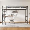 Merax 90x200cm Bettgestell Metallbett, Eisenbett, Hochbett mit L-förmigem Schreibtisch und einem Regal für Kinder, Jugendliche und Erwachsene, schwarz Bild 3