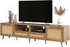 TV-Schrank 200x37x49 cm, Rattan-Optik in Oak mit Massivholzfüßen, 2 Türen & 2 Schubladen,Eiche Bild 2