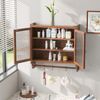 Hängeschrank Wandhängeschrank Glashängeschrank Wandschrank, mit Tuchhalter, Holz Glas, weiß braun Bild 4