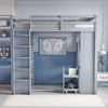 Kinderhochbett Mit Mehrstufigen Regalen Mit Einfachen Kleiderbügeln und Ablagefächern Mit 1 herausnehmbaren Organisationswagen Viel Stauraum Jugendbett Einzelbett Holz Grau 90 x 200 cm Bild 3