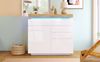 Bett 115x110x39 cm mit LED-Beleuchtung und Hochglanz-Front – grifflose Kommode in Weiß Bild 2