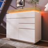 Bett 115x110x39 cm mit LED-Beleuchtung und Hochglanz-Front – grifflose Kommode in Weiß Bild 3