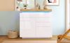 Bett 115x110x39 cm mit LED-Beleuchtung und Hochglanz-Front – grifflose Kommode in Weiß Bild 2