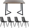 Merax Essgruppe (5-tlg),Esstisch mit 4 Stühlen Set, Moderner Küchentisch Set , Holzmaserung Küchentisch mit Schwarz Metallbeinen, MDF Tischplatte in Walnussfarbe,Dunkelgrau Samt Esszimmerstühle Bild 3