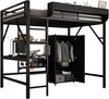 Hochbett 140×200 cm aus MDF und Metall mit Schreibtisch und Kleiderschrank, schwarz Bild 5