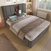 Polsterbett 90x200 cm mit Bettkasten, USB- und Type-C-Ladestation, Becherhalter, Leinen Grau, ohne Matratze Bild 3