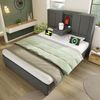 Polsterbett 90x200 cm mit Bettkasten, USB- und Type-C-Ladestation, Becherhalter, Leinen Grau, ohne Matratze Bild 4