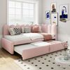 Merax Daybett Polsterbett 90x200cm mit Ausziehbett, Schlafsofa Tagesbett mit Rückenlehne, Jugendbett Kinderbett mit Lattenrost, Sofabett Daybett Samt, Rosa Bild 3