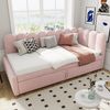 Merax Daybett Polsterbett 90x200cm mit Ausziehbett, Schlafsofa Tagesbett mit Rückenlehne, Jugendbett Kinderbett mit Lattenrost, Sofabett Daybett Samt, Rosa Bild 2