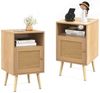 COSTWAY Nachttisch (2-St), Rattan, mit offenem Regal & Tür, 40 x 39 x 70 cm Bild 5