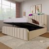 Polsterbett Leinen mit USB-Anschluss & hydraulischem Stauraum, 180x200 cm, Beige, ohne Matratze Bild 2