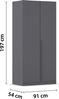 rauch Kleiderschrank Alba, Drehtürenschrank, Garderobenschrank, 2-türig, mit 1 Kleiderstange und 1 Einlegeboden, Farbe Grau metallic, Schwarz, Griffstange Grau metallic, Schwarz, 91x197x56cm Bild 4