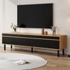 TV-Schrank, TV-Ständer, TV-Panel, dreitüriger Unterschrank, Feine Textur, Schwarz + Naturholz, 170 x 38 x 47 cm Bild 3