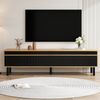 TV-Schrank, TV-Ständer, TV-Panel, dreitüriger Unterschrank, Feine Textur, Schwarz + Naturholz, 170 x 38 x 47 cm Bild 2