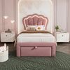 Merax Kinderbett, LED Einzelbett, 90x190 cm, Jugendbett mit Schubladen Polsterbett APP-Control LED Bettgestell Lattenrost und Verstellbares Kopfteil, Samt Rosa Bild 3