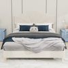 Flieks Doppelbett 140x200cm, Polsterbett mit Kopfteil & Bettkasten, Einzigartiges Nietendesign, Beige Bild 3