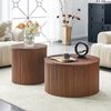 2-teiliges Couchtisch-Set H 50 x T 110 x B 65 cm mit Stauraum, MDF in Walnussoptik, rundes Nesting-Design mit Säulenfuß Bild 2